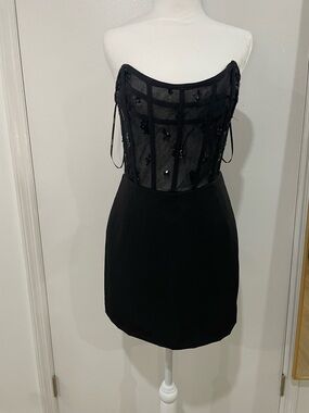 Forever 21 Strapless Black Mesh Corset Mini Dress